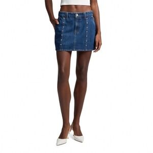 7 For All Mankind Milly Studded Denim Mini Skirt Le Blue 26 7UJ70066-1BL NEW